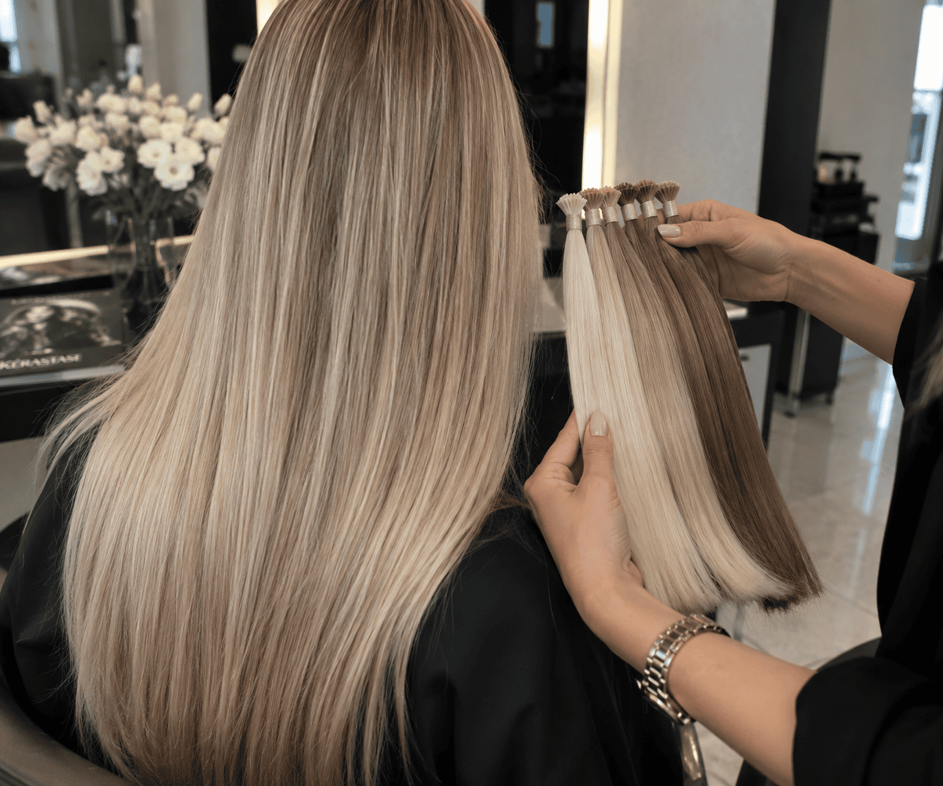 Естествена коса за кератинови кичури в Salon de Beauté